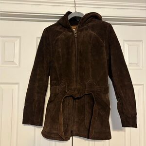 Chic Brown Leather Jacket with Hood